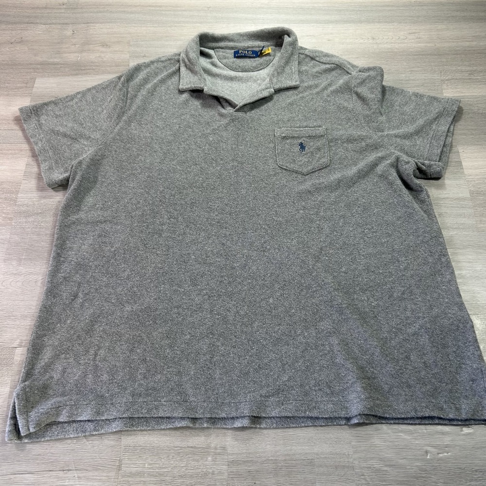 Polo Ralph Lauren Polo Shirt Mens 2XL Gray Solid Pocket Cotton Blend Jersey